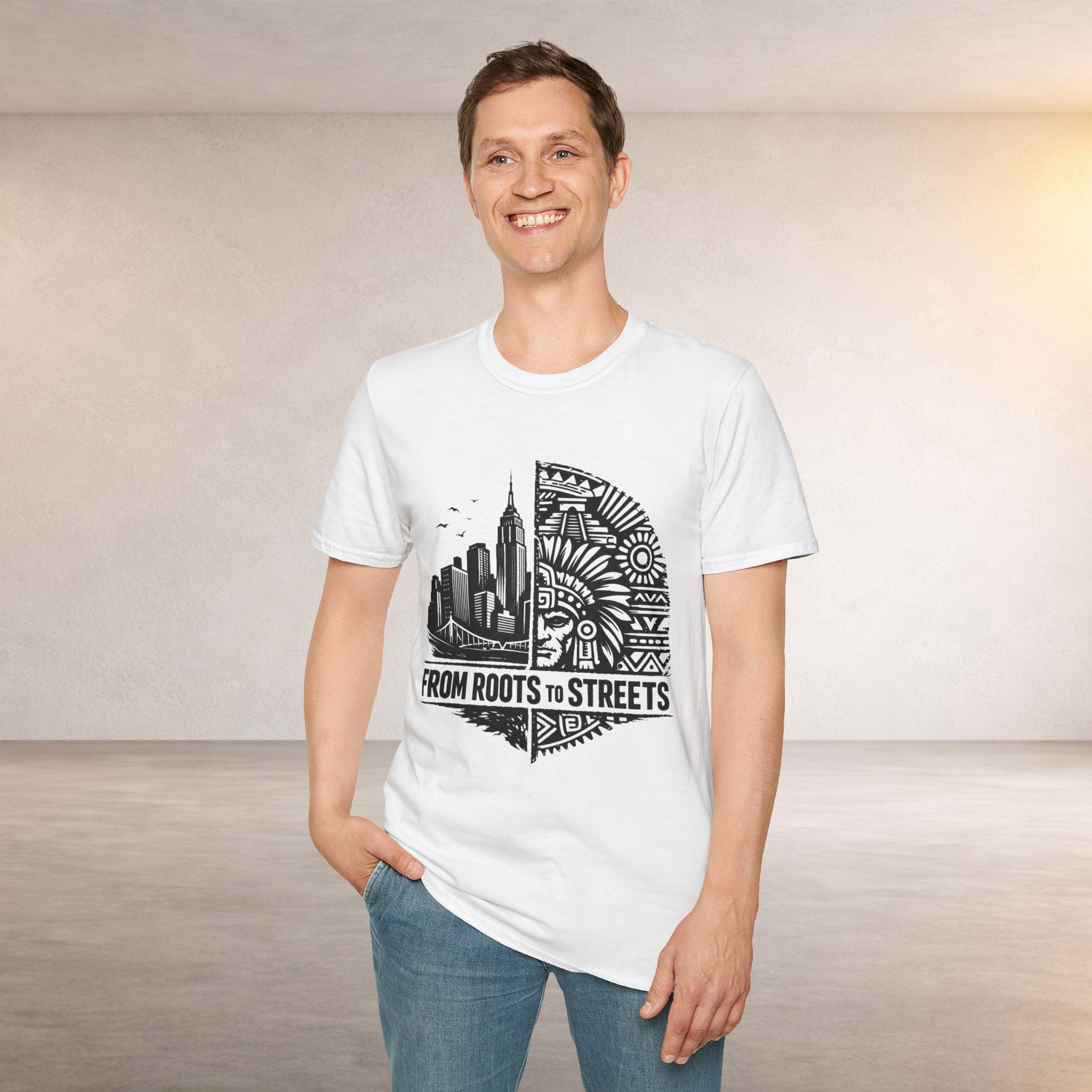 From Roots to Streets Graphic T-Shirt — Urban Tribal Cityscape Tee