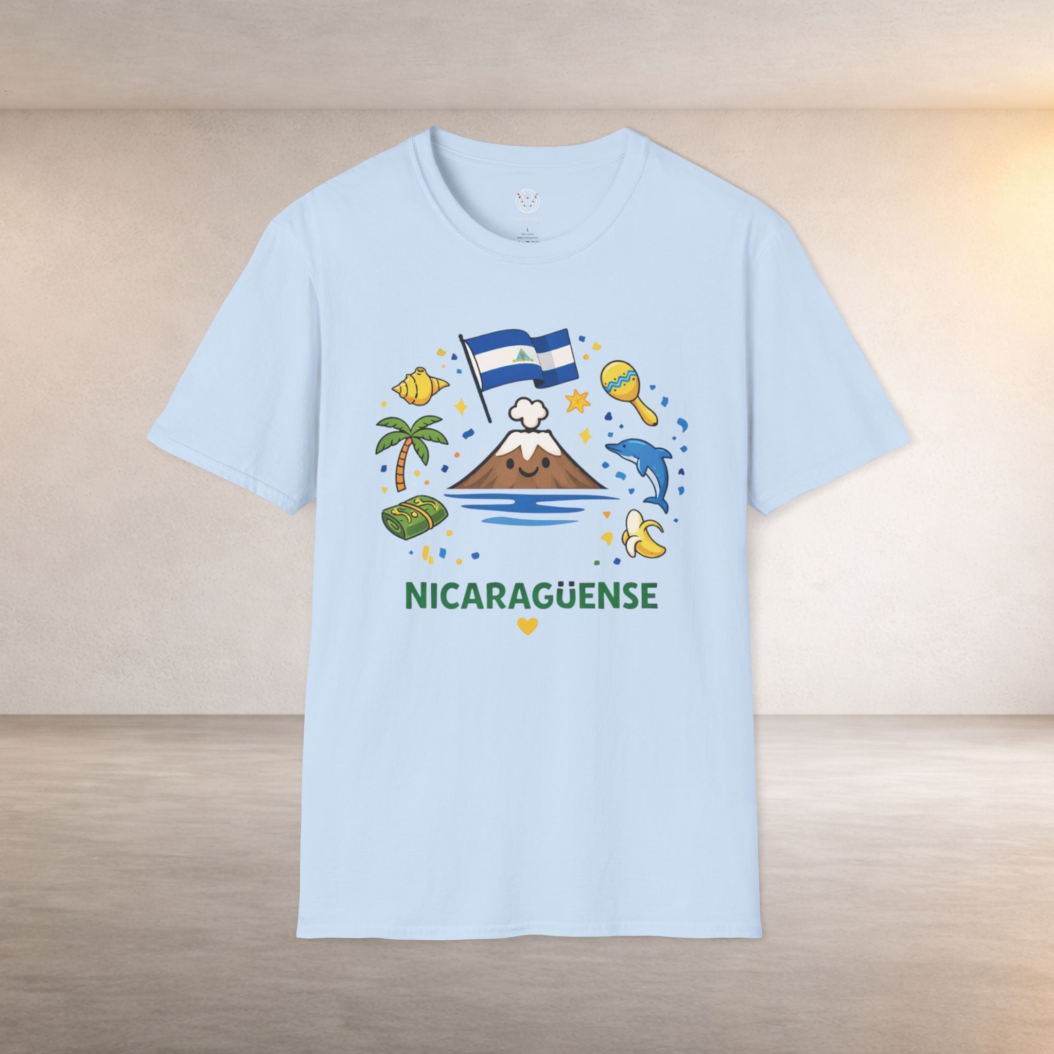 Nicaragüense Graphic T-Shirt — Nicaragua Flag, Volcano & Tropical Icons Tee