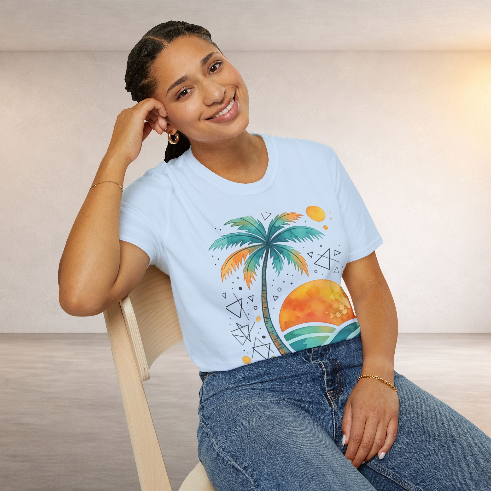 Sunset Palm Beach T-Shirt — Retro Tropical Surf Graphic