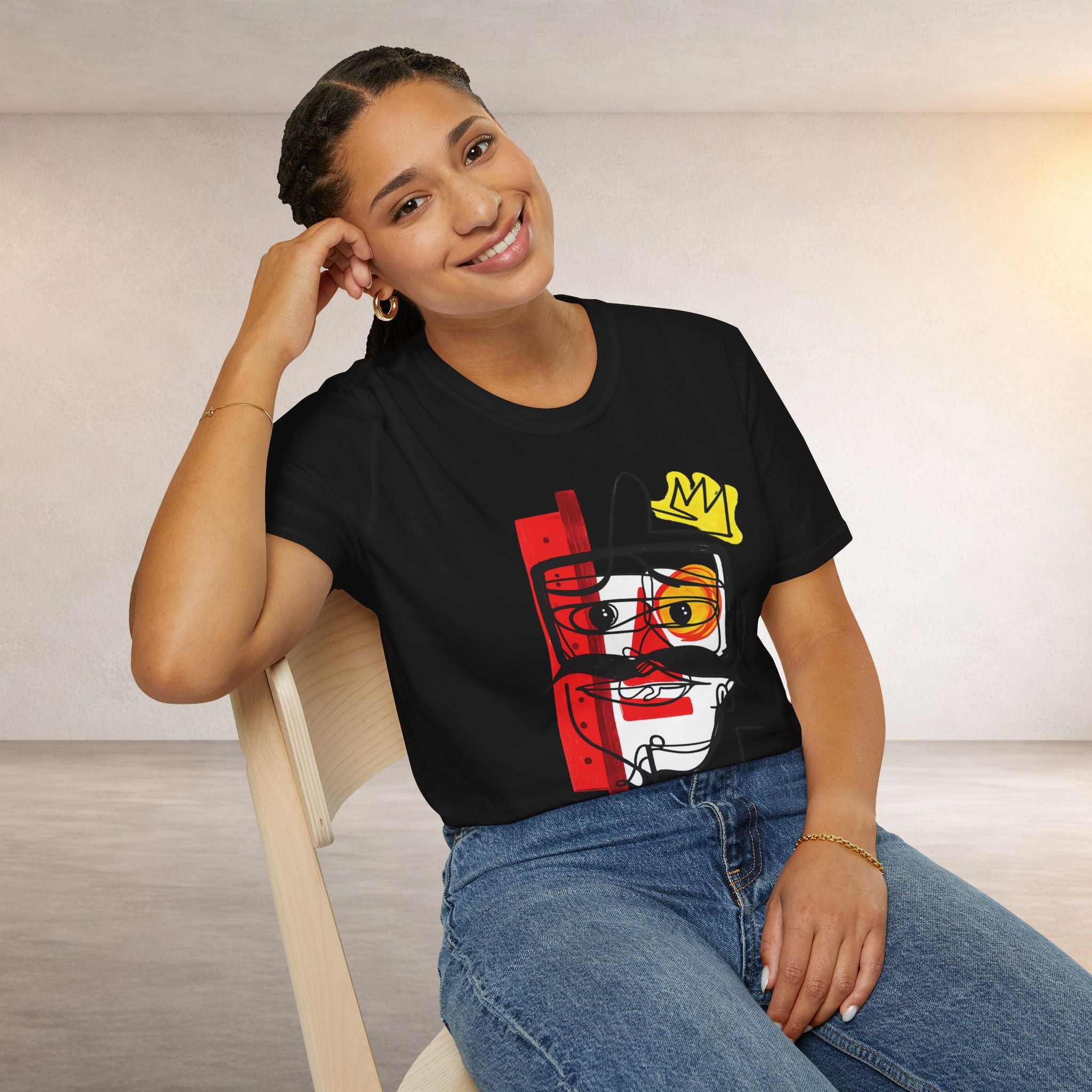 Abstract Crown Face T-Shirt — Modern Line Art Graphic Tee
