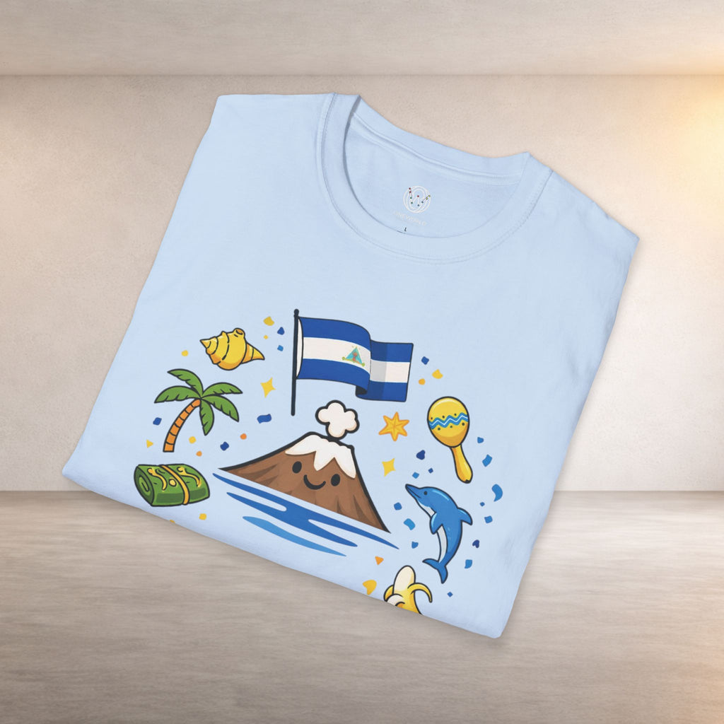 Nicaragüense Graphic T-Shirt — Nicaragua Flag, Volcano & Tropical Icons Tee