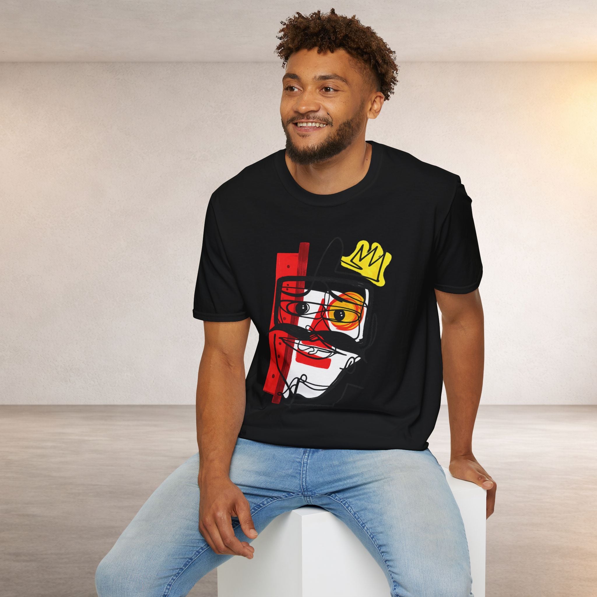 Abstract Crown Face T-Shirt — Modern Line Art Graphic Tee