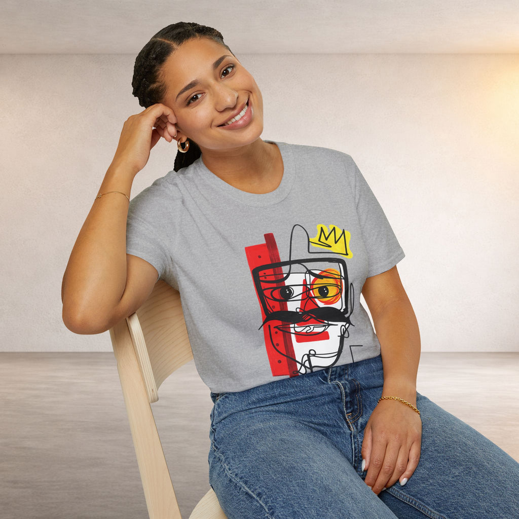 Abstract Crown Face T-Shirt — Modern Line Art Graphic Tee