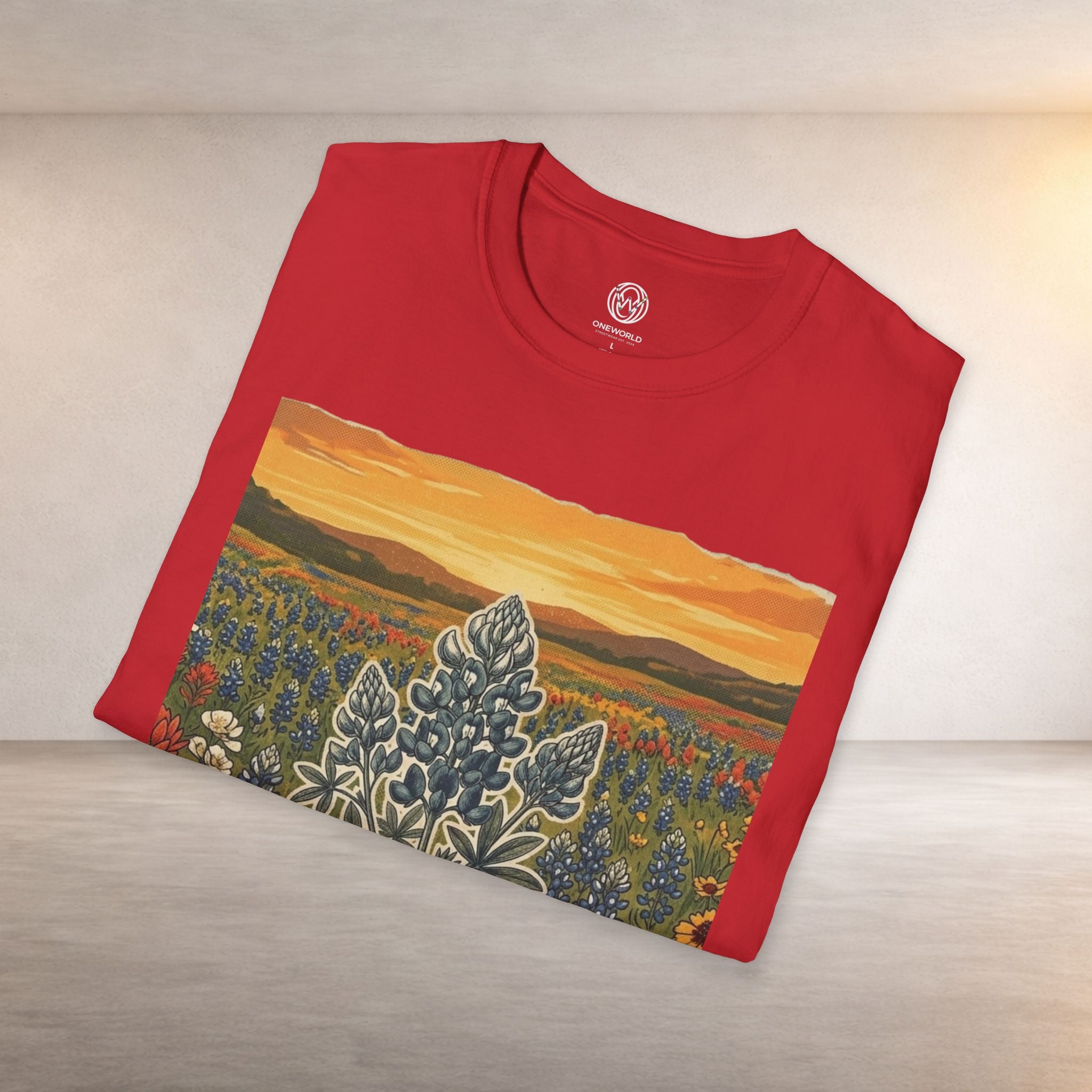 Bluebonnet Sunset T-Shirt — Texas Wildflower Scenic Tee