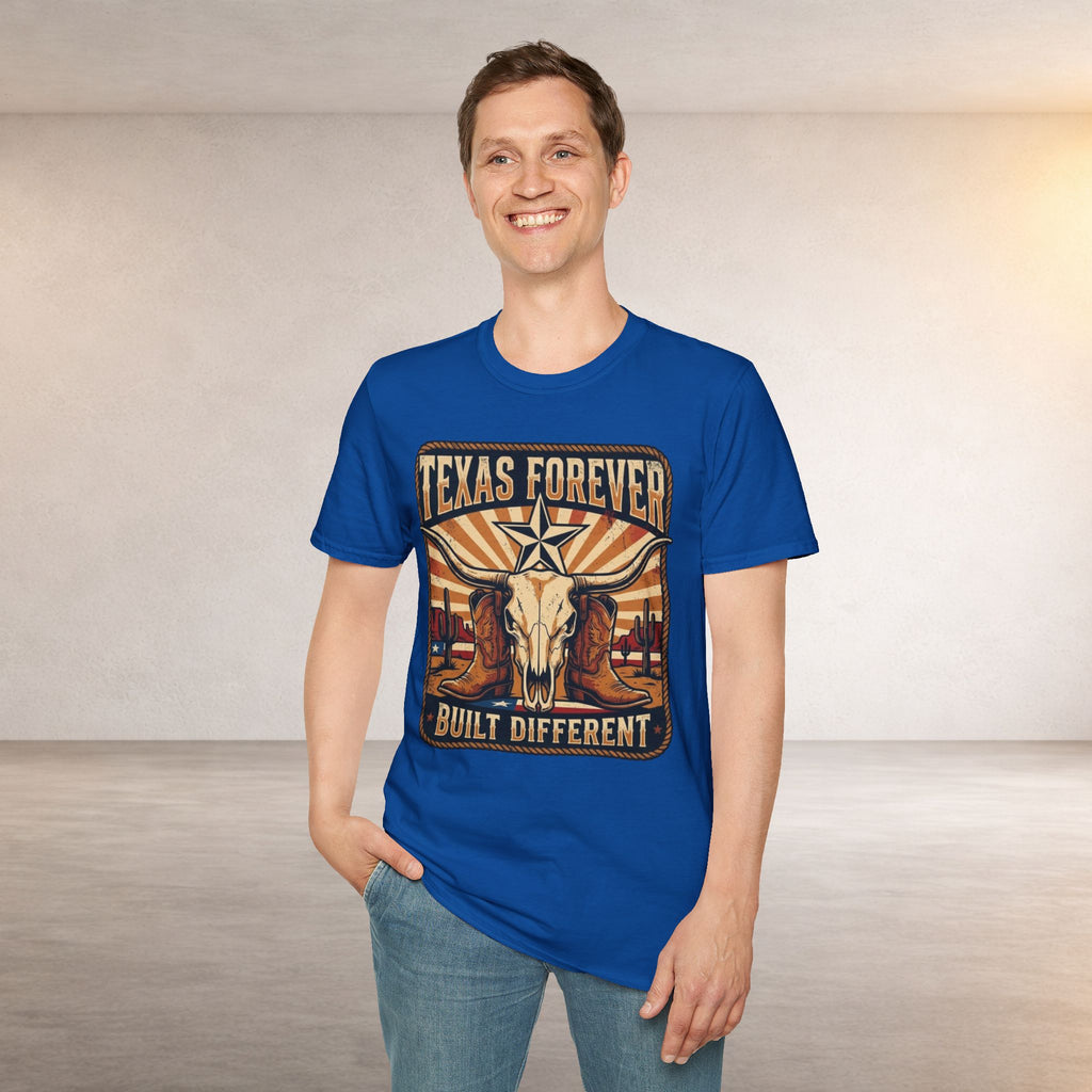 Texas Forever Built Different T-Shirt — Western Longhorn Vintage State Pride Tee