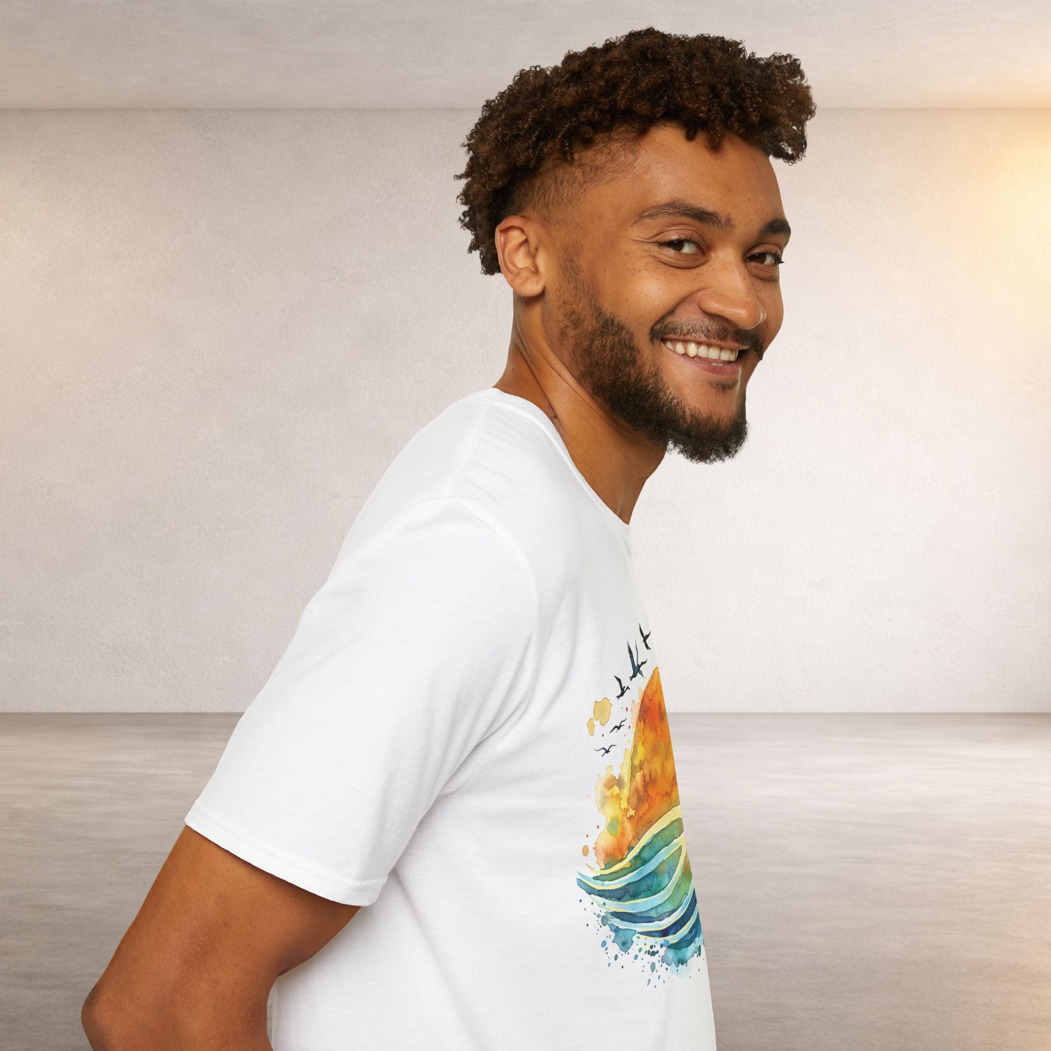 Sunset Waves T-Shirt — Watercolor Ocean Sunset Tee